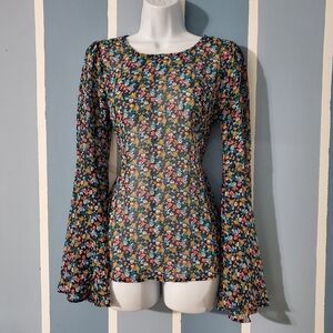 NWT Retro Bohemian Flare Sleeve Blouse